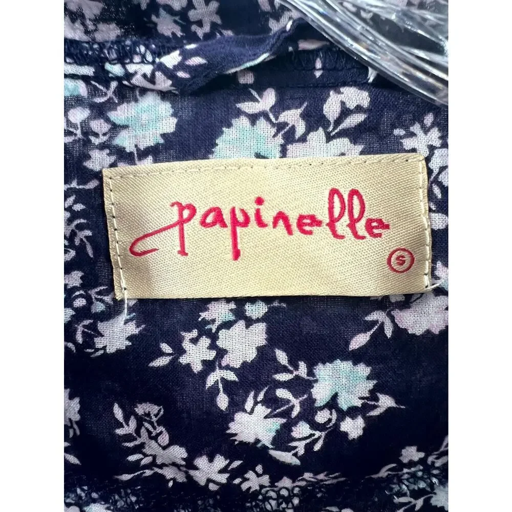 Papinelle Women's Navy Blue Cotton Floral 3/4 Sleeve Sleepwear Robe Size Small